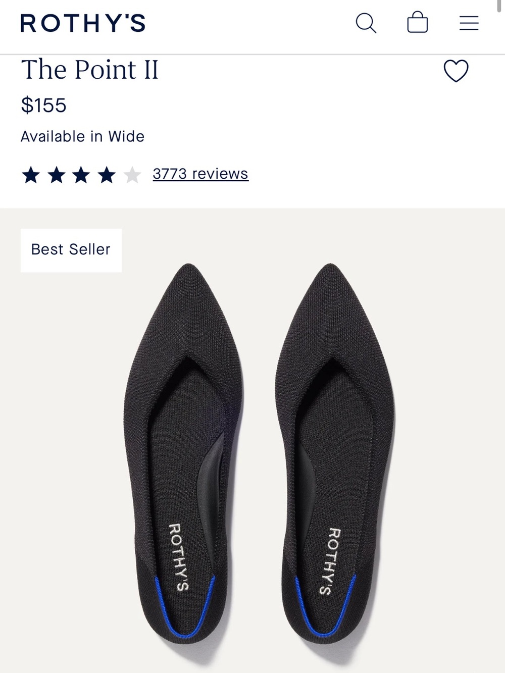 Rothy's The Point II Women's Black Pointed Flats with Blue Trim